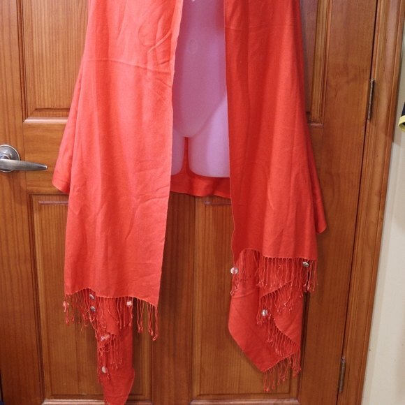 J. Raani Orange Pashmina Fringe Sarong Scarf Wrap Oversize Large Silk - Picture 4 of 12